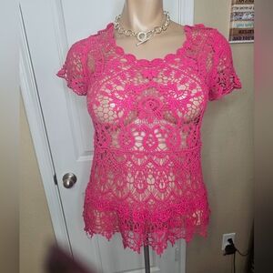 CATO Pink Crochet Top, Women's Size L